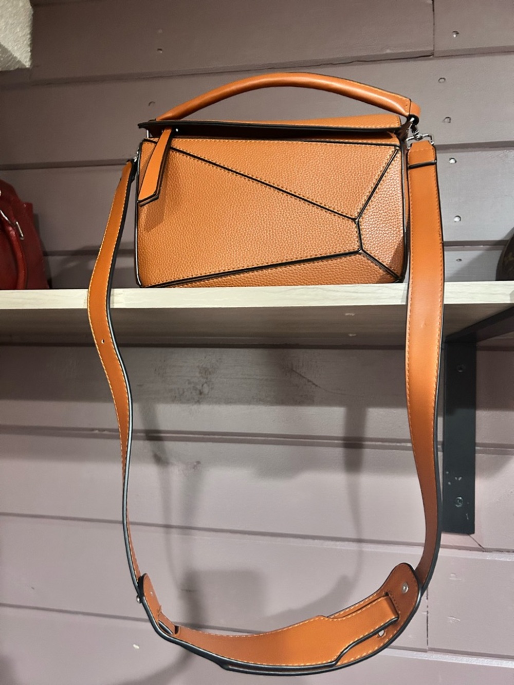 Structured Crossbody Handbag in Cognac